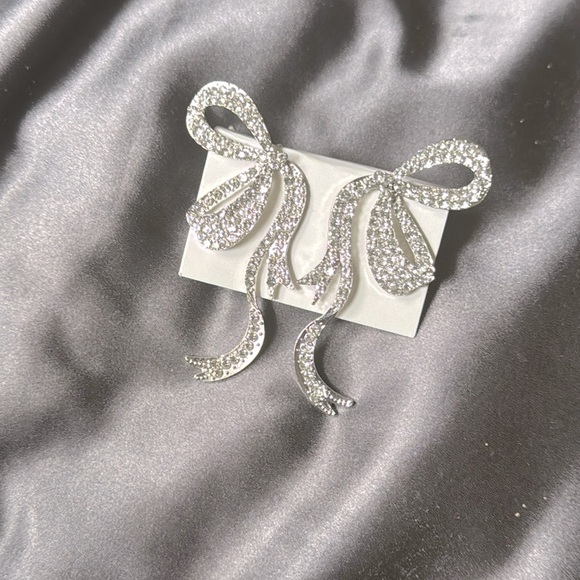 Big Bows - Silver & Diamond Sparkly Statement Earrings - Picture 3 of 4